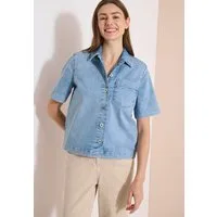CECIL Jeansjacke Kurzarm Jeans-Overshirt mit Knopfleiste
