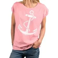MAKAYA Print-Shirt Damen Anker Motiv Sommer Top Maritime Frauen Oberteile Tunika (Kurzarm, Rundhals, blau, grau, rosa, schwarz) aus Baumwolle