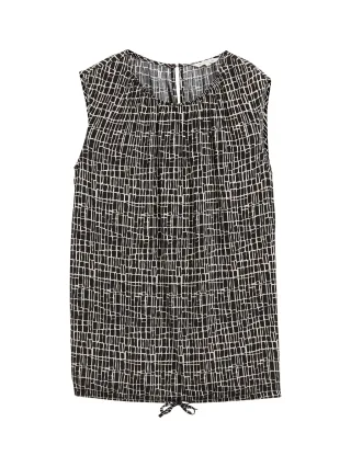 Tom Tailor - Bluse mit Kordelzug abstract black grid design - Gr. - 38