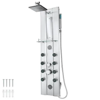 tectake Duschpaneel, Silber, Metall, Quadratisch, 9.8x118x27 cm, Badezimmer, Baden & Duschen, Duscharmaturen