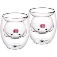 GRÄWE Glas GRÄWE Doppelwandige-Thermogläser, 200ml, 2er Set, Motiv Schwein, Glas
