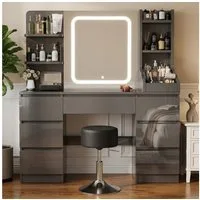 HOMALL Schminktisch Schminktisch Spiegel und LED Mit 7 Schubladen 8 Ablagefächern (Maße: 110 × 40 × 139 cm. Drei einstellbare Farbtemperaturen, schwarzer Schminktisch, Kinderschminktisch, LED-Schreibtischlampe, Schminktisch mit Hocker als Option, für