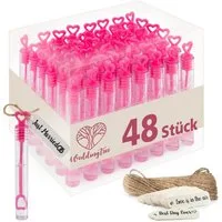 WeddingTree Seifenblasenstab WeddingTree 48-teiliges Seifenblasen Set für Hochzeit in PINK