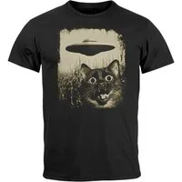 Neverless Print-Shirt Herren T-Shirt UFO Katze Alien Print Aufdruck Printshirt Männer mit Print