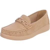 Ital-Design Damen Mokassin Slipper mit Zierriegel und Komfortsohle Slipper (91849462) Keilabsatz/Wedge Mokassins in Hellbraun