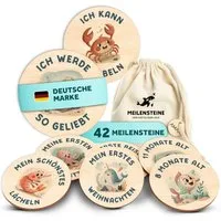 Amari Geburtskarte 42 Meilensteinkarten Unterwasserwelt Baby aus Holz inkl. Aufbewahrung, Geschenkidee Babyparty