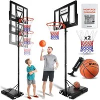 tectake Basketballkorb Basketballanlage Dirk, Korbhöhe 230 - 305 cm, mit Ball & Pumpe (Komplettset, Korbanlage inkl. Basketball, Luftpumpe und 2 Netze), Basketballanlage mit höhenverstellbaren Korb