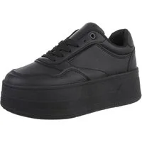 Ital-Design Damen Low-Top Freizeit Sneaker (88828689) Keilabsatz/Wedge Sneakers Low in Schwarz