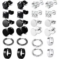 HoyoLee Ohrstecker-Set 12 Paar Herren Ohrringe Schwarz, Edelstahl Ohrstecker hypoallergen (12-tlg)