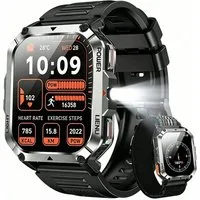 blackview 2,01'' Militär Smartwatch Herren mit 900mAh Fitnessuhr,100+ Sportmodi Smartwatch (5,1 cm/2,01 Zoll, iOS/Android), Sportuhr Herren mit 2 Armbändern,Taschenlampe,IP68,20 Tage Akku,SOS