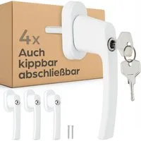 Prowiste Fensterzusatzschloss 4 Abschließbare Fenstergriffe Weiß - Kindersicher - Einfache Montage, Din Rechts und Din Links, (4er Set, 4-tlg), Einfache Montage - Auch Balkontürgriff - Mit 8 universalen Schlüsseln
