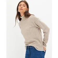 bonprix Strickpullover mit Stehkragen, kontrastfarbige Häkelkanten, bequem, meliert
