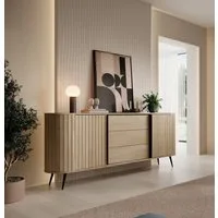 MOEBLO Kommode NOLI 196 2d3s (Gerillte Fronten, strukturierte Oberfläche, 3D-Optik, Design-Fronten, Eiche Cremona, Sideboard Wohnzimmer Kommode Schlafzimmer Komodenschrank Highboard), (BxHxT): 196 cm x 81,8 cm x 40,2 cm