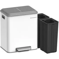 SONGMICS Mülleimer Abfalleimer, Inneneimer, Stahl, Softclose-Deckel, 30L, Küche, Mülltrennsystem 2 x 15 L, 2 Fächer für Recycling und Restmüll