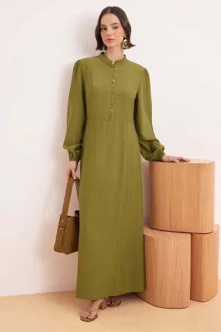 Grünes, flaches Maxikleid in A-Linie mit Hijab-Stil für Damen
