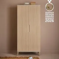 PAIDI Kleiderschrank JONTE in Beige & Eichefarben mit gerillten Türen, verschiedene Größen (B/H/T ca. 95-141/164-207/40-56cm, mit 2 oder 3 Türen + Tiny-Variante) stabiler Drehtürenschrank mit Massivholz-Füßen, Soft-Close-Funktion