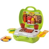 Play Kinder-Grill BBQ-Koffer 22-tlg Tischgrill m. Zubehör Grill Utensilien Spielset +24M