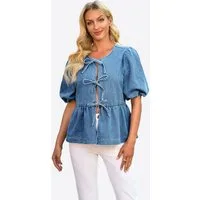 Imily Bela Jeansbluse Damen Lässige Blusen mit Schleife vorne (Packung, 1-tlg., 1per-Pack) einfarbig