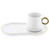 Mulex Kaffeeservice 12-teiliges Mokkatassen-Set aus Porzellan - 100 ml, Weiß/Gold (12-tlg), 6 Personen, Porzellan, 6x Mokkatassen, 6x Untertassen