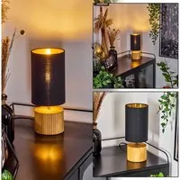 hofstein Tischleuchte »Coletta« Nachttischlampe aus Holz/Stoff in Natur/Schwarz/Goldfarben, ohne Leuchtmittel, Tischlampe, E14, Ø12cm, Leucht m. An-/Ausschalter