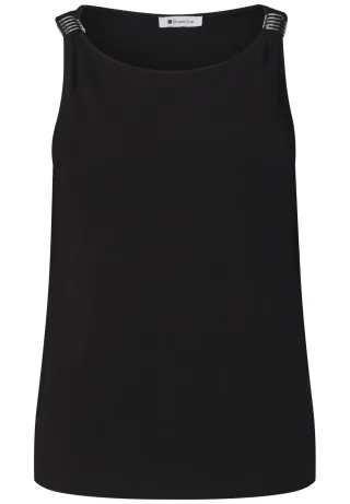 Street One - Top mit U-Boot-Ausschnitt und Schulterdetail Black - Gr. - 38