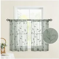 BYSURE Gardine Voile Scheibengardinen modern Wohnzimmer Bistrogardine für Küche, Bad (2 St), Stangendurchzug, transparent, Küchenvorhänge, besticktes Blattmuster, Vorhänge für kleine Fenster