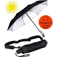 iX-brella Taschenregenschirm Sonnen-Regenschirm mit UPF 50+, UV-Hitze-Schutz, mit Umhängetasche, mit Handöffner, innen silber