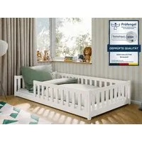Kids Collective Kinderbett Bodenbett Bett mit Rausfallschutz & Lattenrost Montessori Bett Kinder (Jungen, Mädchen, Kinder, weitere Größen 80x160, 80x180, 90x190, 90x200, 140x200 cm), Gitterbett Jugendbett Einzelbett Baumwolle 120x200 cm