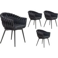 LC Home Esszimmerstuhl »Remy« Flechtoptik Samt schwarz Armlehnstuhl Designerstuhl (Einzelstuhlset, 4 St), Gestell aus Metall