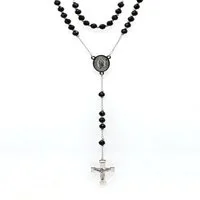 BUNGSA Ketten-Set Kette Rosenkranz silber/schwarz Edelstahl Unisex