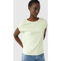 comma Kurzarmshirt T-Shirt Gestreiftes T-Shirt mit verlegter Seitennaht und Printdetail