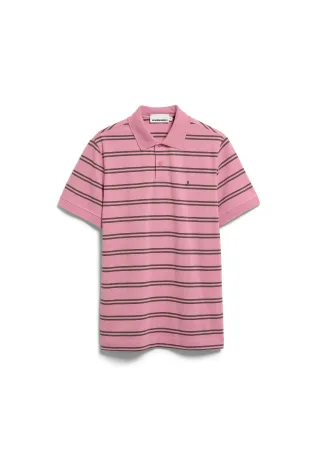 Armedangels - STRIPED POLO T-SHIRT washed berry-granit - Gr. - XL