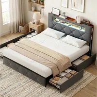 zebery Stauraumbett Polsterbett Doppelbett Mit LED und USB+Typ C (1-tlg), 140x200 cm,Samtstoff,Mit Kopfteil und Bettgestell,Grau