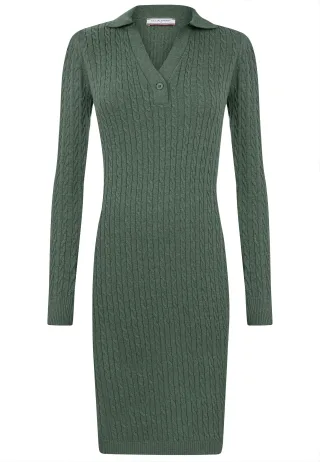 Kleid Langärmeliges Kabelstrickkleid