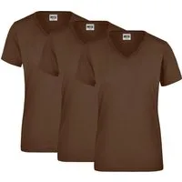 James & Nicholson T-Shirt 3er-Pack Strapazierfähiges und pflegeleichtes Damen T-Shirt JN837 (Spar-Set, 3er-Pack) Leicht tailliertes Damen T-Shirt mit V-Ausschnitt