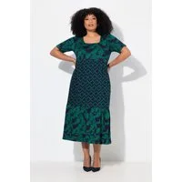 Ulla Popken Maxikleid Jersey-Maxikleid A-Linie Carree-Ausschnitt Halbarm