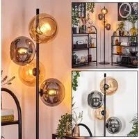 hofstein Stehlampe Stehlampe aus Metall/Glas in Schwarz/Bernstein/Rauch mit Fußschalter, ohne Leuchtmittel, Stehleuchte im Retro/Vintage-Design mit Glasschirmen (20 cm), E14