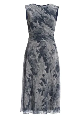 SWING - Plissiertes Kleid mit Metallicfäden navy/silver - Gr. - 36