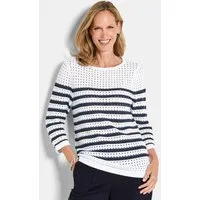 GOLDNER Strickpullover Ajourpullover mit Streifenmuster Streifenpullover mit U-Boot-Ausschnitt und 3/4-Ärmeln