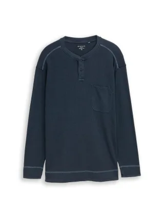 Tom Tailor - Plus Size - Henley Langarmshirt mit Waffelstruktur sky captain blue - Gr. - 3XL