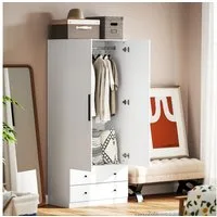 HOMCOM Kleiderschrank 2-türig mit Kleiderstange und 2 Schubladen (Garderobenschrank, 1-St., Mehrzweckschrank) für Schlafzimmer 79 x 43 x 180 cm Weiß