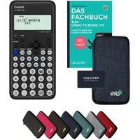 CASIO Taschenrechner fx-82DE CW inkl. Schutztasche Blau & Fachbuch (96 Seiten, DIN A5)