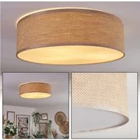 hofstein Deckenleuchte Deckenlampe aus Metall/Papiergeflecht/Kunststoff in Nickel/Beige/Weiß, ohne Leuchtmittel, runde Leuchte im Boho-Design (40 cm), E27, Esszimmer, Wohnzimmer