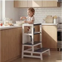 Spielwerk Stehhilfe, Lernturm ab 2 Jahren mit Tafel Montessori Tritthocker Lernstuhl Holz