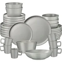 tectake Geschirr-Set Kombiservice Una, aus Steingut, für 6 Personen (30-tlg), 6 Personen, Steingut, für 6 Personen