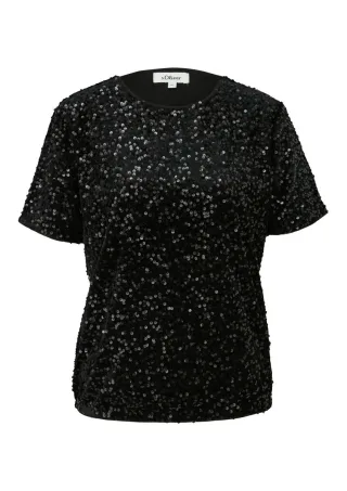 s.Oliver Red Label - Pailletten-Shirt mit Innenfutter schwarz - Gr. - 34
