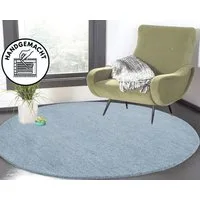 THEKO Wollteppich Gabbeh Uni, Handgefertigt, Teppich, meliert, reine Wolle, rund, Höhe: 14 mm, Wohnzimmer, Esszimmer, Schlafzimmer, auch als Läufer oder rechteckig