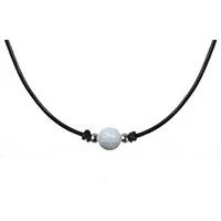 Edellis Kette mit Anhänger Anhänger Set Weißer Opal 8 mm mit Ziegenleder Kette mit Silber Kugeln (1-tlg)