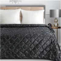 Eurofirany Tagesdecke Eleganter Bettüberwurf BLINK6 silber Details Karomuster Steppung, Allzweckdecke, weiche Decke in Schwarz, Beige, Creme, Silber zur Wahl
