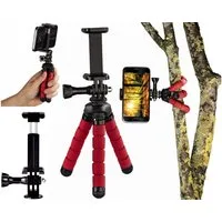 Hama Flex Flexibles Mini-Stativ 14cm Tripod Rot Kamerastativ (Beine mit 360°-Biegung Smartphone-Halterung und für GoPro ActionCam)